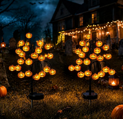 Solar Pumpkin Pathway Lights, Halloween Outdoor Garden Decor, IP65 Waterproof Solar Stake Lights with Steady & Flash Modes for Yard, Lawn, Walkway & Halloween Party