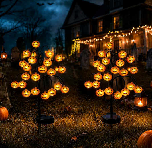 Solar Pumpkin Pathway Lights, Halloween Outdoor Garden Decor, IP65 Waterproof Solar Stake Lights with Steady & Flash Modes for Yard, Lawn, Walkway & Halloween Party