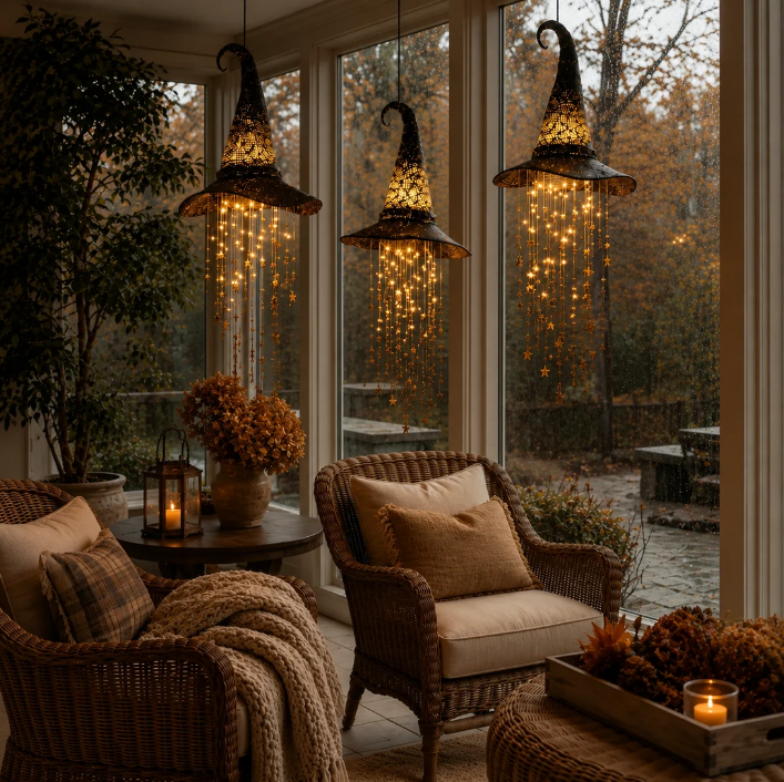 Lighted Witch Hat Hanging Chime