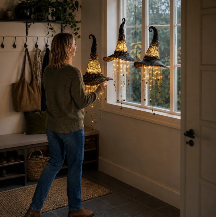 Lighted Witch Hat Hanging Chime