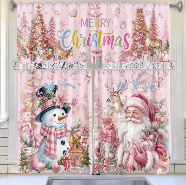 🎄Festive Christmas Kitchen Curtain Set – 3-Piece Holiday Window Decor🏡