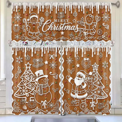 🎄Festive Christmas Kitchen Curtain Set – 3-Piece Holiday Window Decor🏡