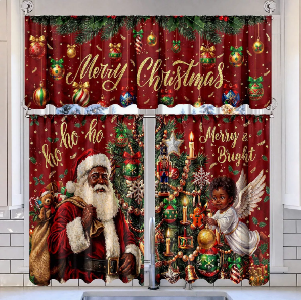 🎄Festive Christmas Kitchen Curtain Set – 3-Piece Holiday Window Decor🏡