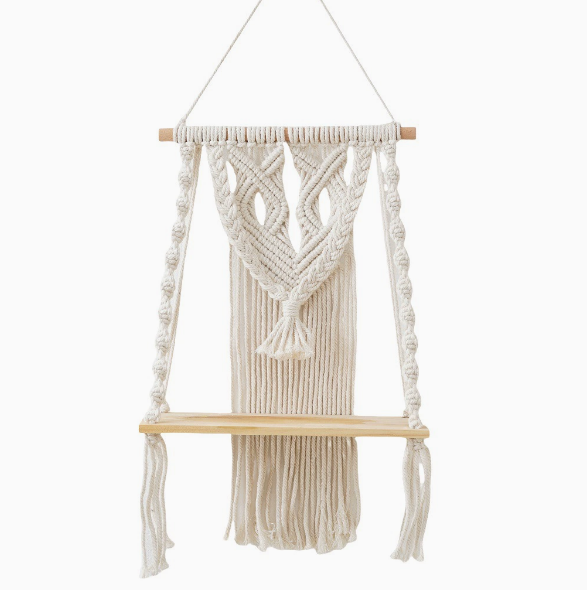 ⏳Time-Limited Special⏰Bohemian Hand Woven Macrame Wall Hanging Floating Shelf for Books and Plants Living Room Decor
