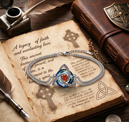 Celtic Knot Birthstone Bracelet for Women, Double Chain Trinity Knot Wrist Jewelry with 12 Birthstone Color Options