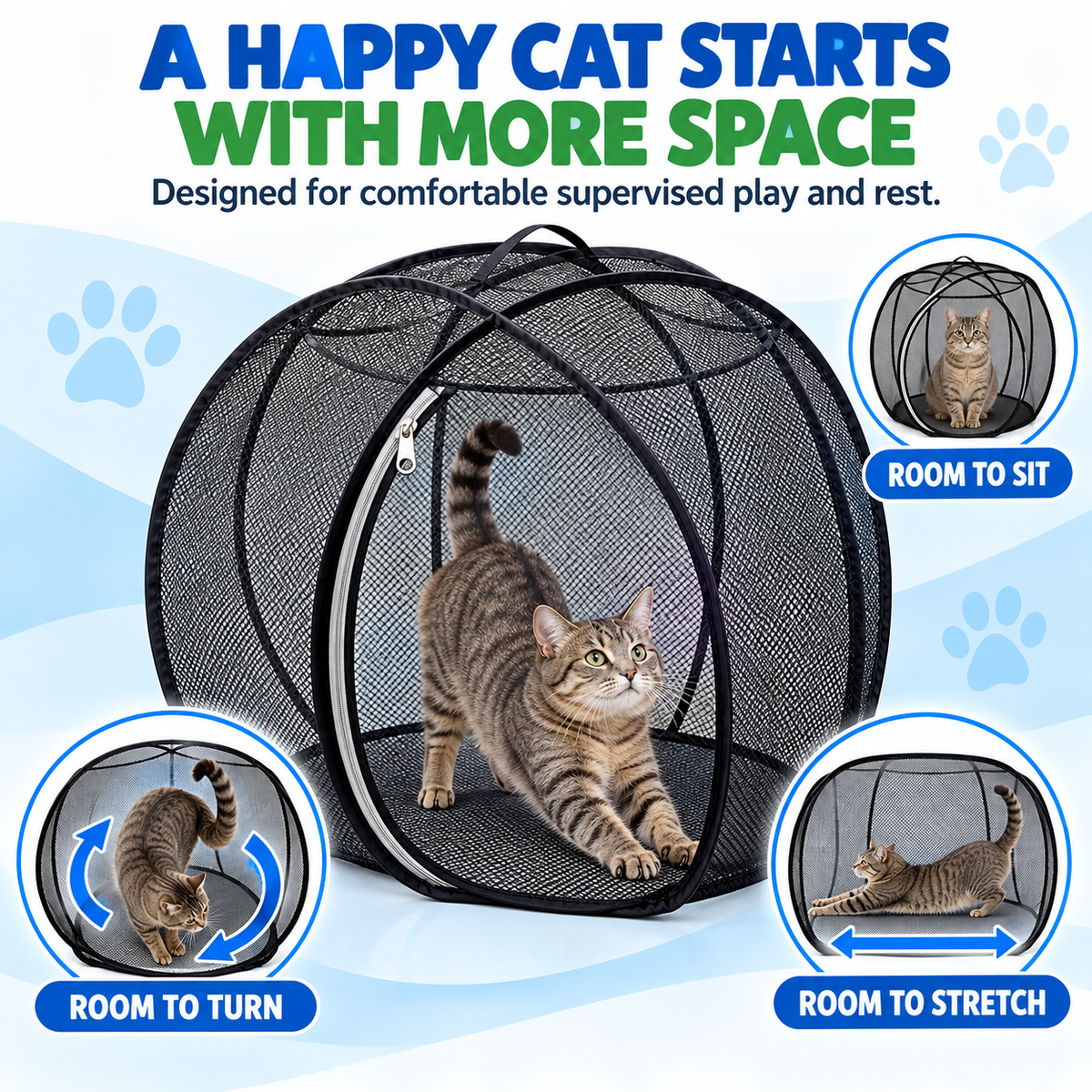 🐱 FreshAir Cat Haven™ – Pop-Up Mesh Playpen