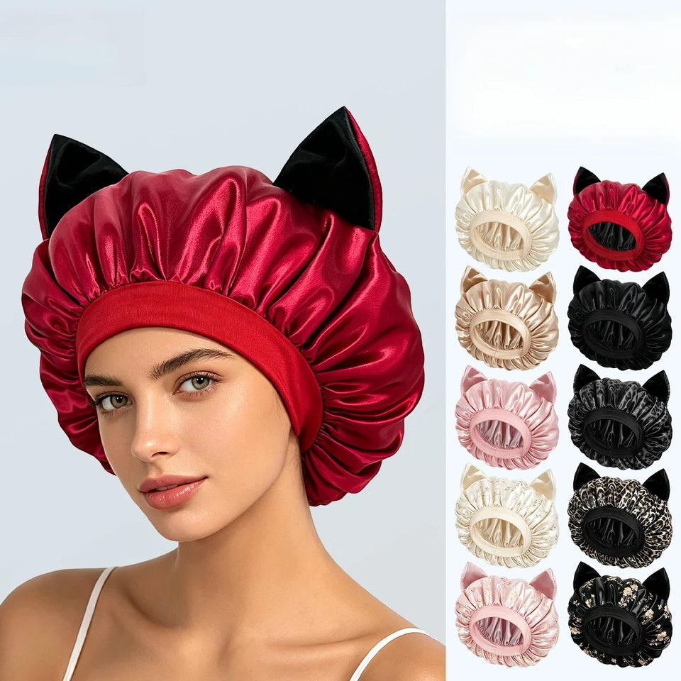 Three-dimensional cat ear satin sleeping cap