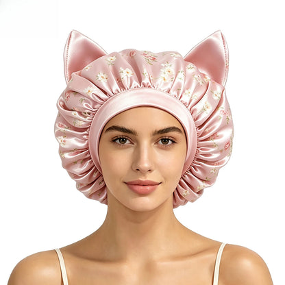 Three-dimensional cat ear satin sleeping cap