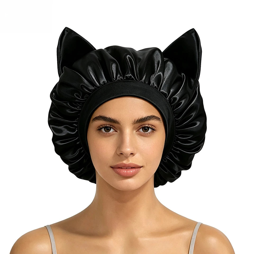 Three-dimensional cat ear satin sleeping cap