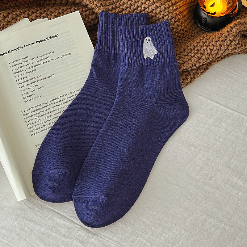 🔥LAST DAY 50% OFF -🎃 Viral Halloween Embroidered Crew Socks – Cute Spooky Knit Socks | 100% Cotton✨