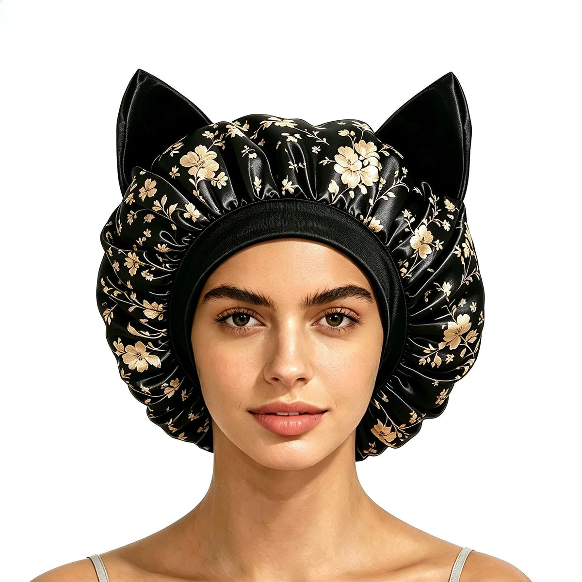 Three-dimensional cat ear satin sleeping cap