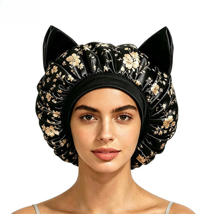 Three-dimensional cat ear satin sleeping cap