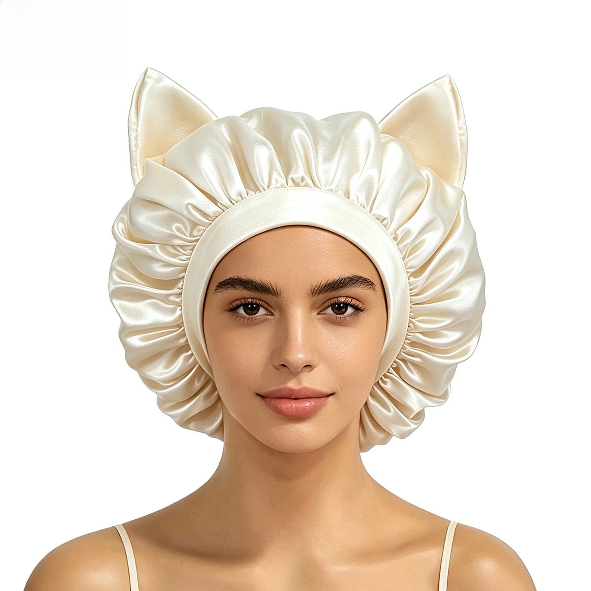 Three-dimensional cat ear satin sleeping cap