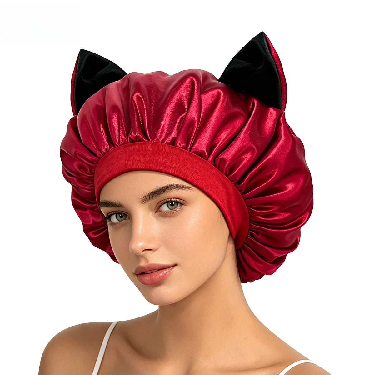 Three-dimensional cat ear satin sleeping cap