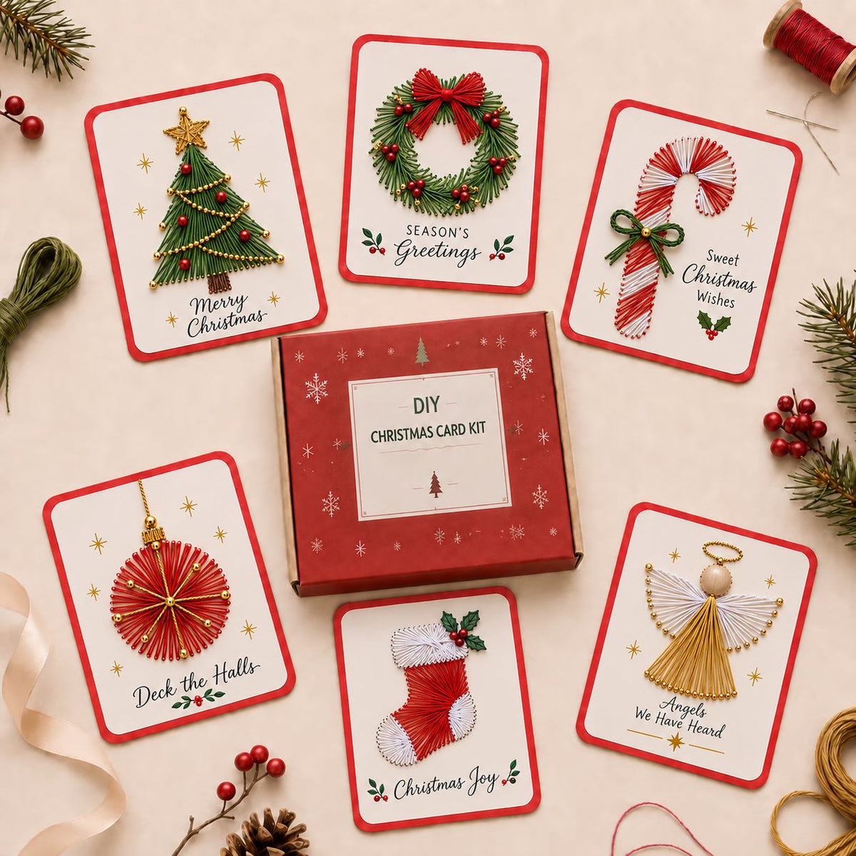 🎁Last Day 50% OFF - Merry & Bright Beginner-Friendly Christmas DIY Card Kit (6 Cards)