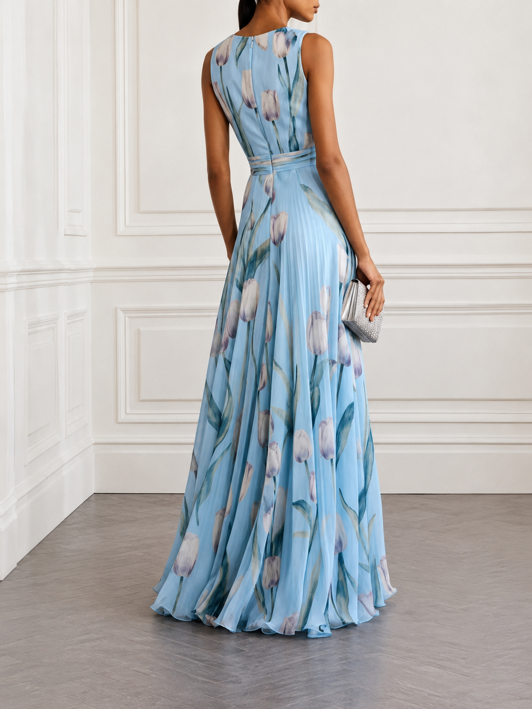 Floral Print Deep V-Neck Maxi Dress