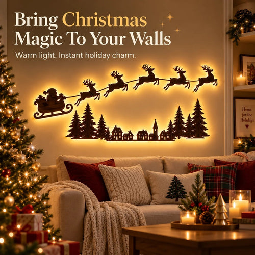 ✨ Illuminated Santa & Reindeer Silhouette LED Christmas Wall Light 🦌