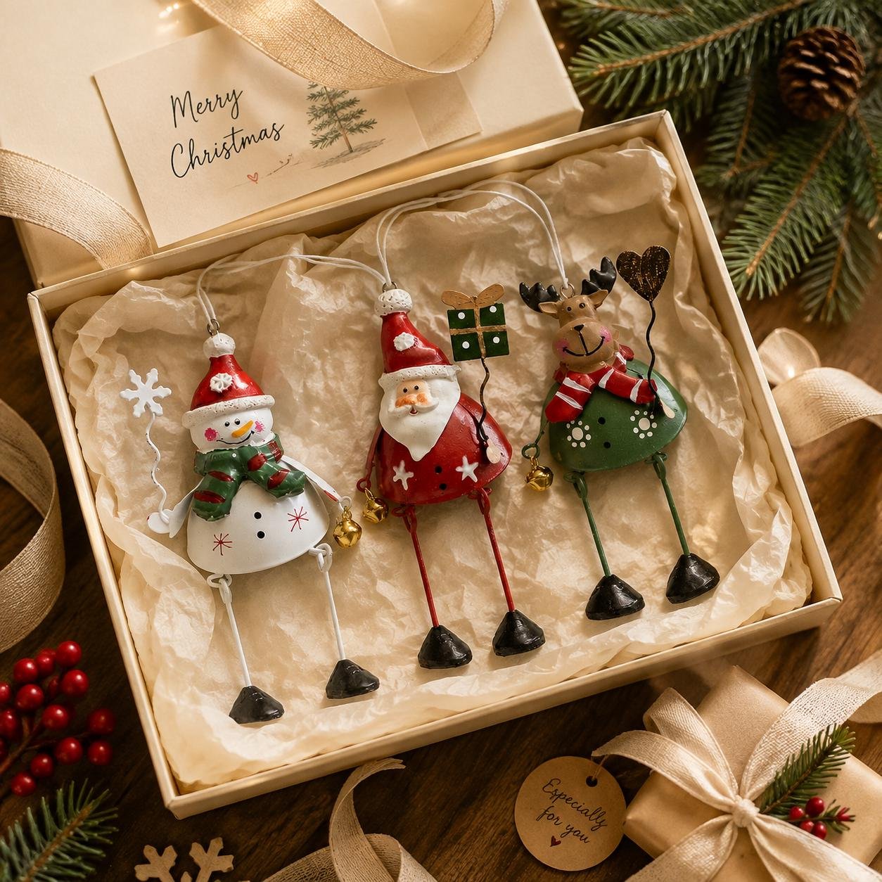 ✨ Hand-Painted Metal Dangling Leg Christmas Ornaments