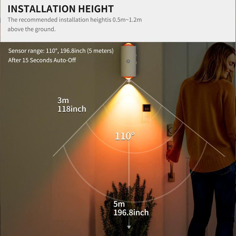 🔥RGB Motion Sensor LED Night Light Rechargeable Magnetic Dimmable Wall Lamp for Halloween Decor