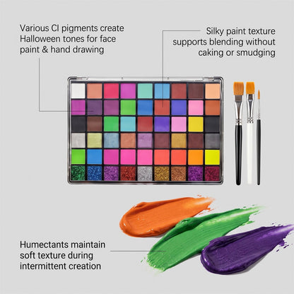 🎃Halloween Face & Body Paint Set ✨Adult DIY Makeup Kit with Brushes & Temporary Tattoo Stickers