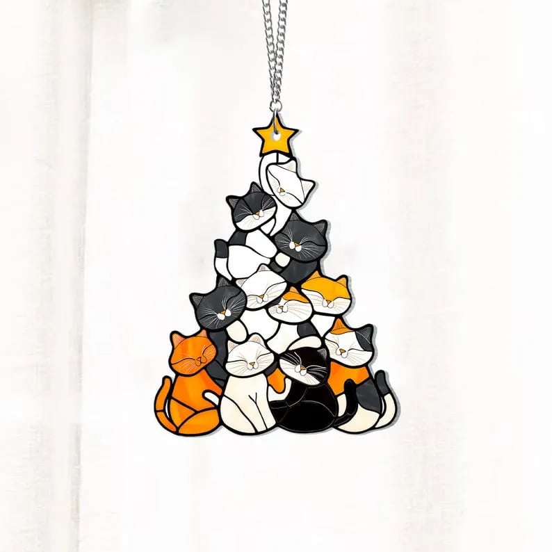 🎁😻Cat Christmas Tree Suncatcher Ornament