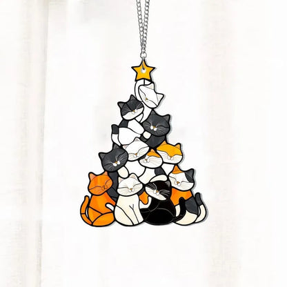 🎁😻Cat Christmas Tree Suncatcher Ornament