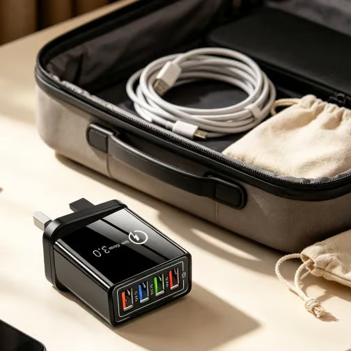 ⏰Last day Promotion 🔥-⚡ Quick Charge 3.0 GaN Charger – 4-Port Intelligent Fast Charging Hub with UK Plug🔋