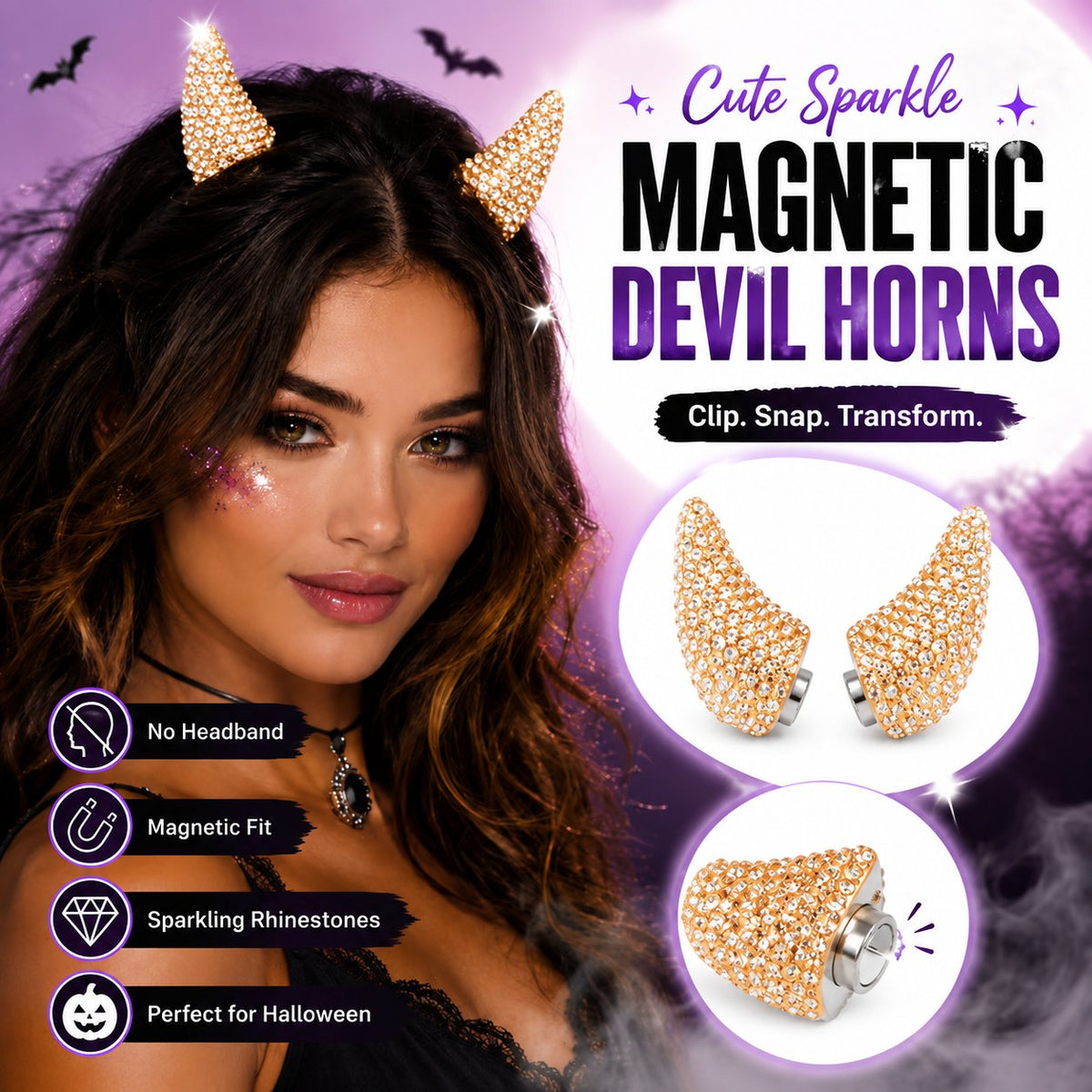 💥 LAST DAY 49% OFF - 😈✨ Cute Sparkle Magnetic Devil Horns (1 Pair)