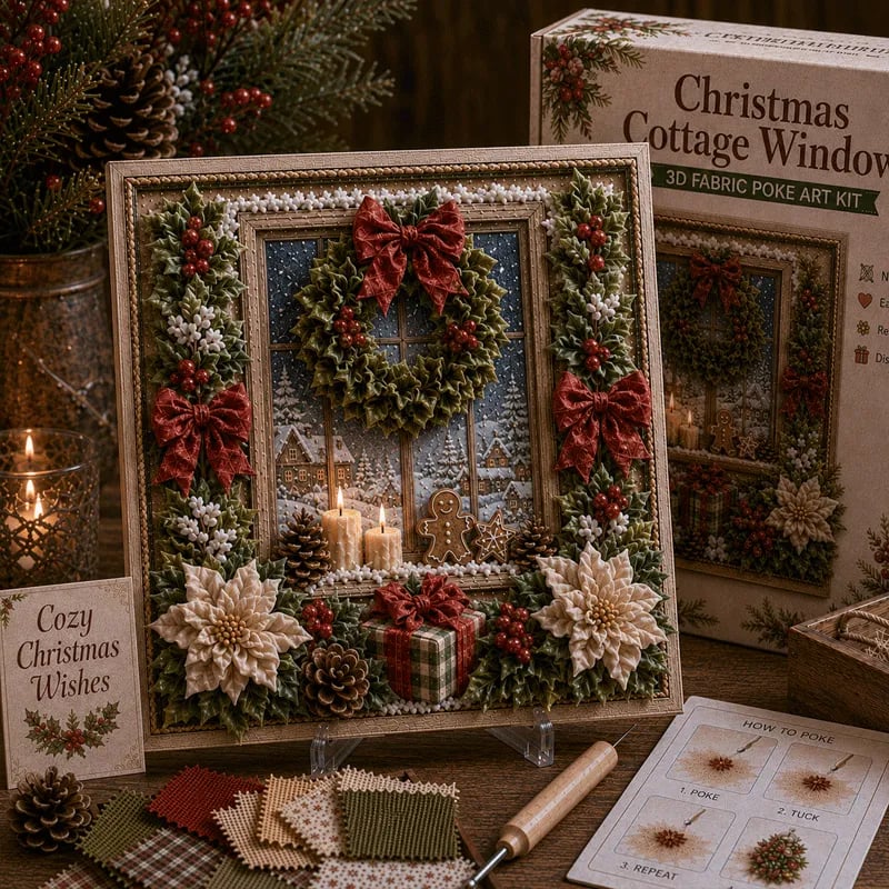 🔥 LAST DAY 50% OFF – 🎄🧵 Premium 3D Christmas Fabric Poke Art Kit | No-Sew Holiday Craft with Pre-Punched Board, Fabric Squares & Display Stand 🎅✨
