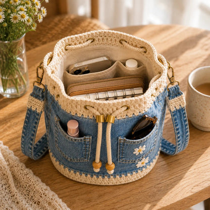 🔥HOT SALE 50% OFF🎁👜Handmade Denim Crochet Bucket Bag