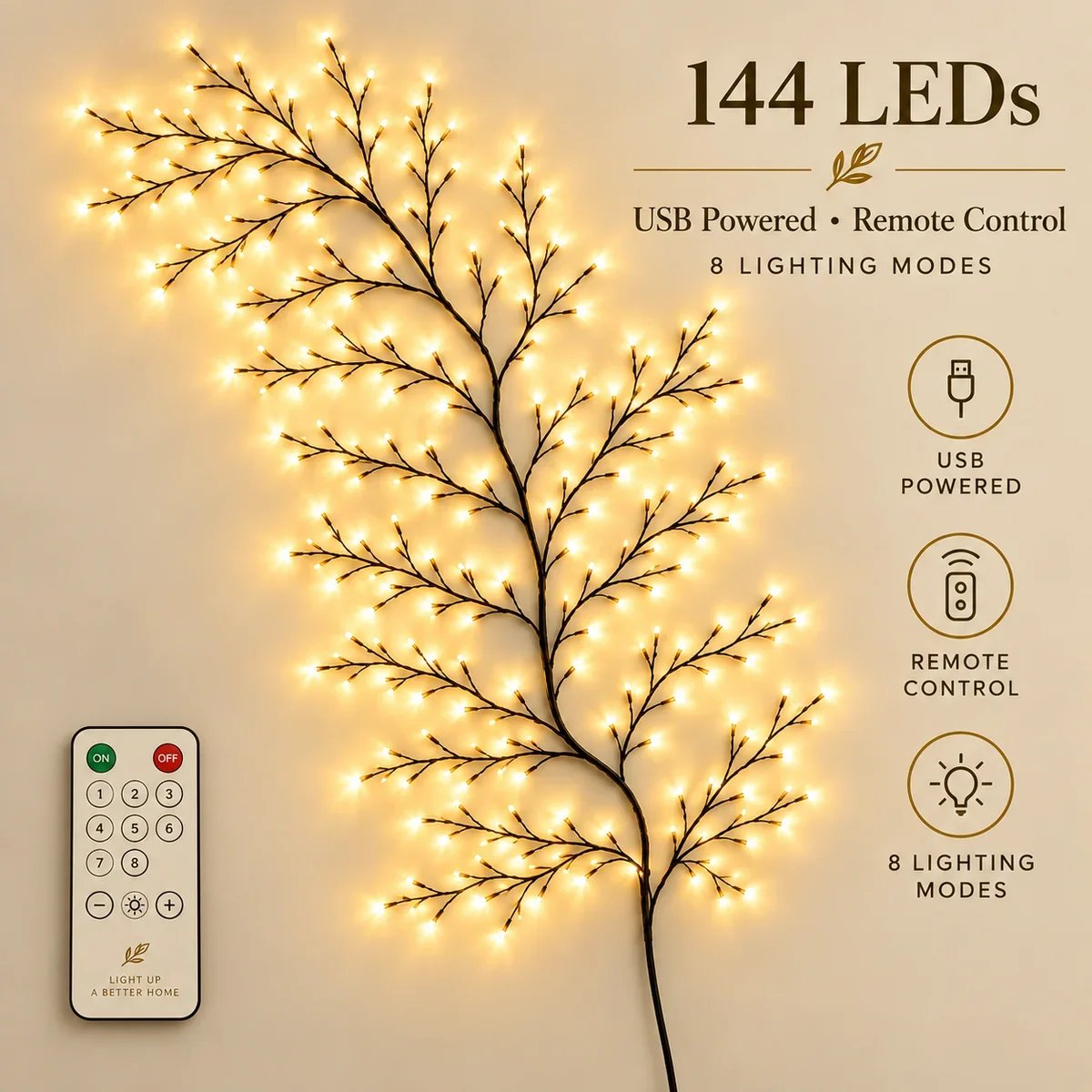 ✨ Flexible LED Branch Lights | Remote-Controlled Holiday Wall Decor