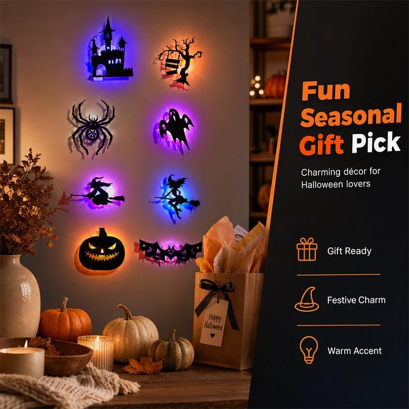 🎃 Halloween LED Silhouette Wall Light Stickers – Spooky Glow Made Easy! 👻✨
