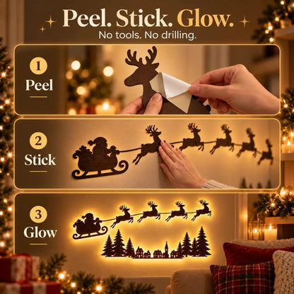 ✨ Illuminated Santa & Reindeer Silhouette LED Christmas Wall Light 🦌