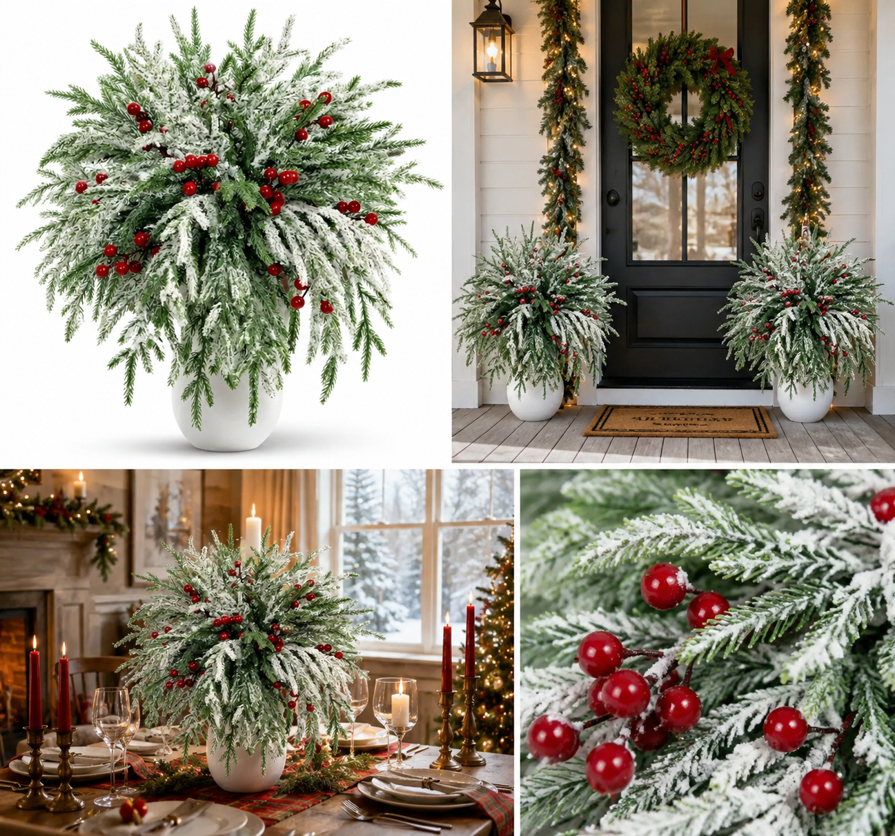 🔥 🎄Snow-Covered Cedar & Red Berries – Christmas Holiday Decor