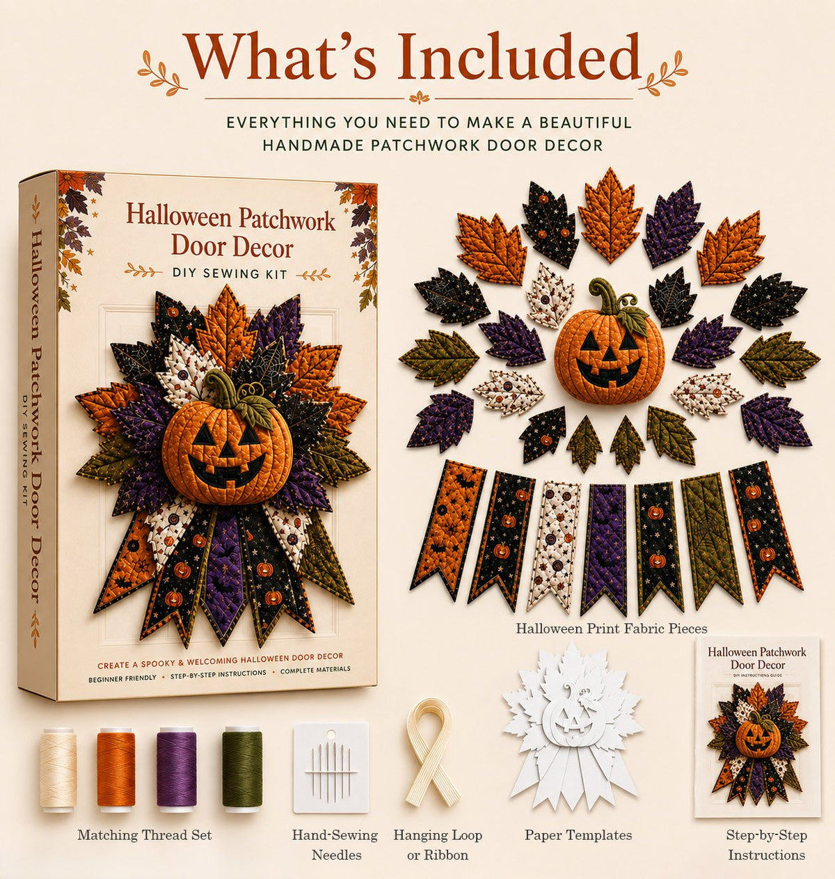 ✨🎃DIY Quilted Halloween Pumpkin Door Hanger Kit