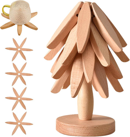🌺Last Day 49% OFF🎅Natural Tree Trivet Set - 4 Wooden Trivets & 1 Stand Like a Christmas Tree