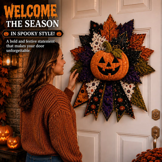 💥 LAST DAY 49% OFF - DIY Quilted Halloween Pumpkin Door Hanger Kit (✨Beginner-Friendly)