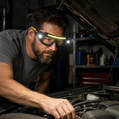 Rechargeable LED Headlamp Glasses – Hands-Free Work Light for Car Repair, DIY & Camping