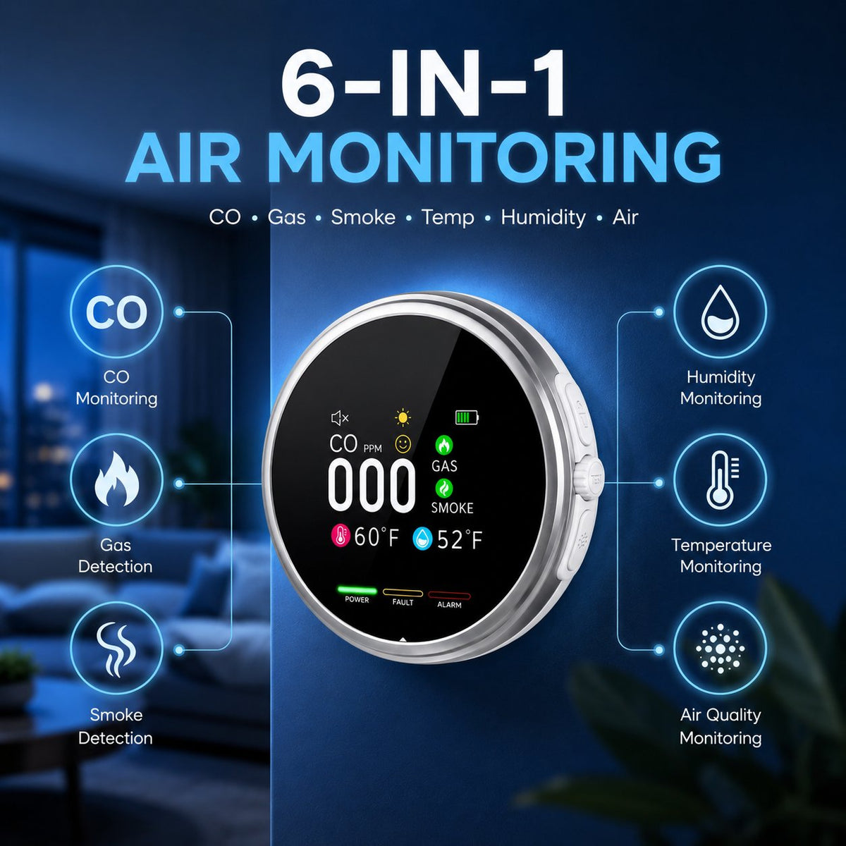 🚨 6-in-1 Plug-In Air Quality Detector | Fast Refresh Home Safety Monitor