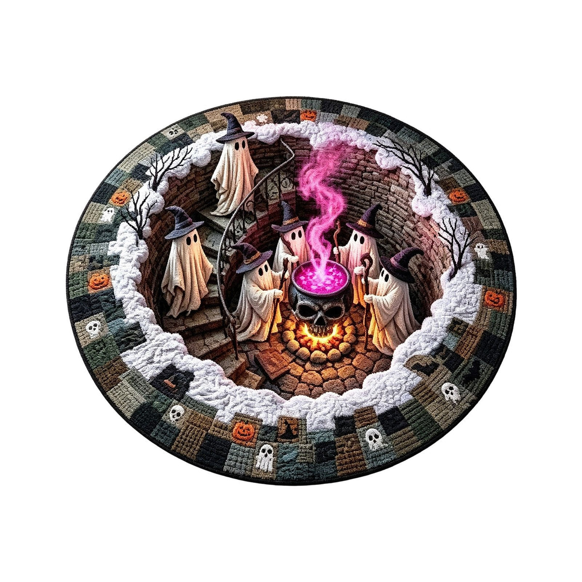 🔥HOT SALE 50% OFF -🔥 3D Haunted Staircase Round Rug – Spooky Halloween Optical Illusion 👻