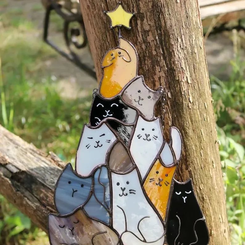 🎁😻Cat Christmas Tree Suncatcher Ornament