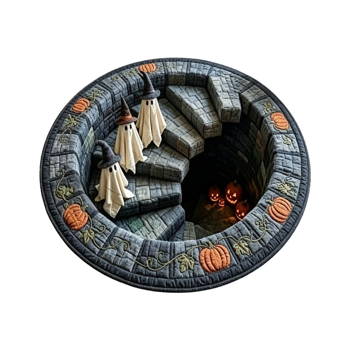 🔥HOT SALE 50% OFF -🔥 3D Haunted Staircase Round Rug – Spooky Halloween Optical Illusion 👻