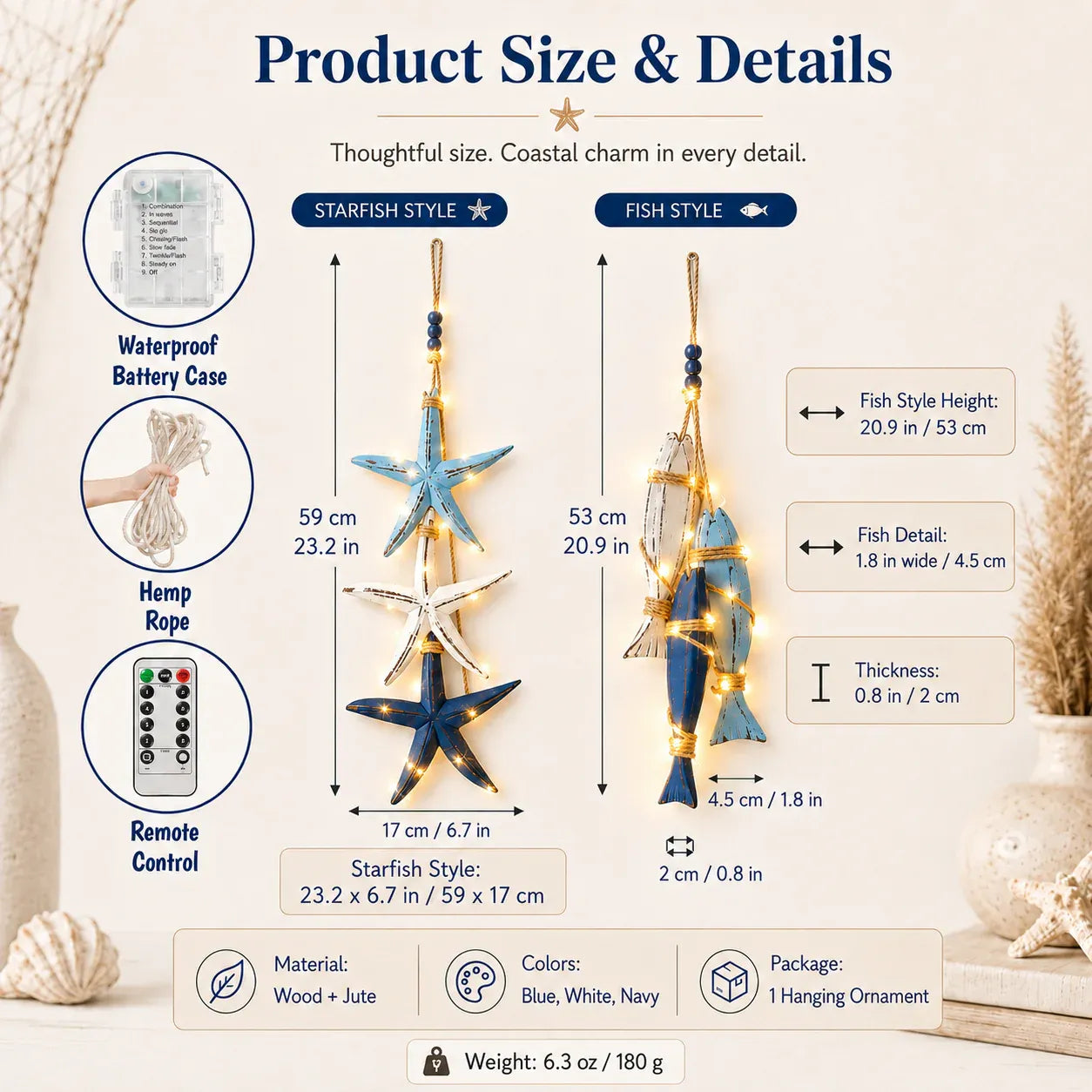 ⭐2026 HOT SALE🐟🌊Lighted Coastal Wooden Starfish & Fish Hanging Decor