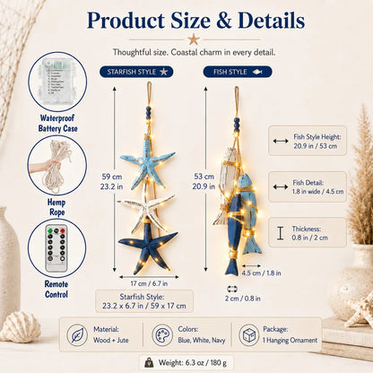 ⭐2026 HOT SALE🐟🌊Lighted Coastal Wooden Starfish & Fish Hanging Decor