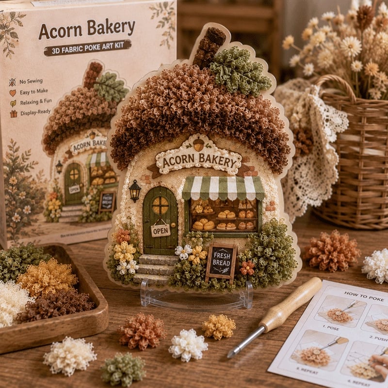 🔥Whimsical Village 3D Fabric Poke Art Kit🌼🎁