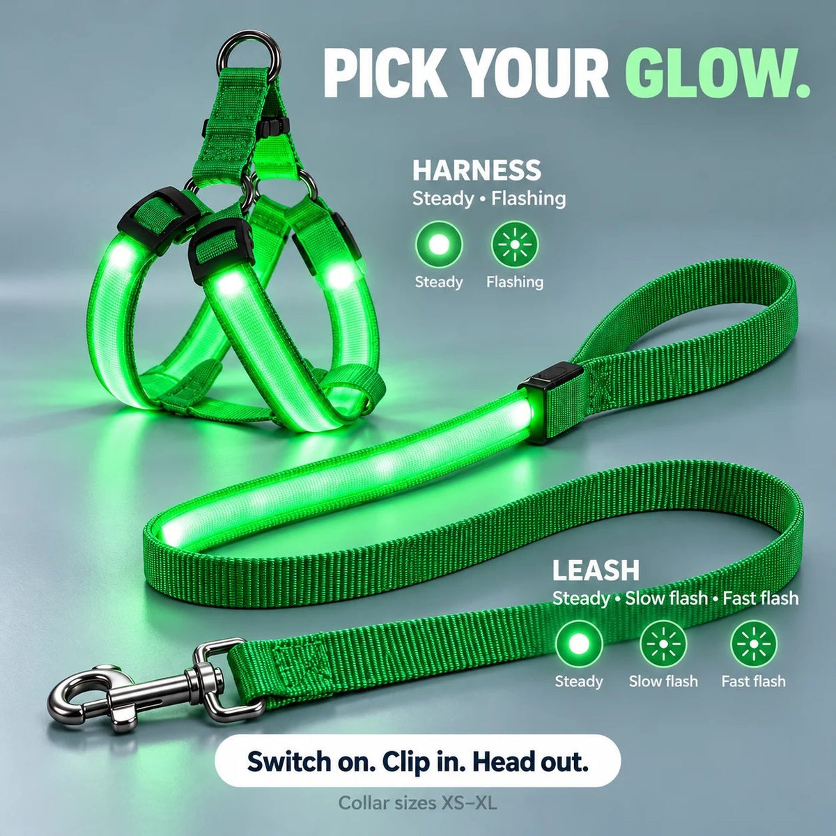 🐕 Rechargeable LED Dog Walking Kit ✨ Light-Up Harness, Collar & Leash for Safer Night Walks