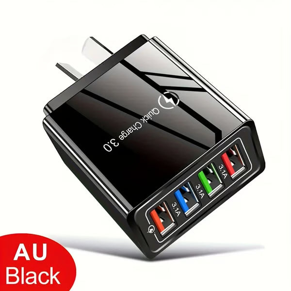 ⏰Last day Promotion 🔥-⚡ Quick Charge 3.0 GaN Charger – 4-Port Intelligent Fast Charging Hub with UK Plug🔋
