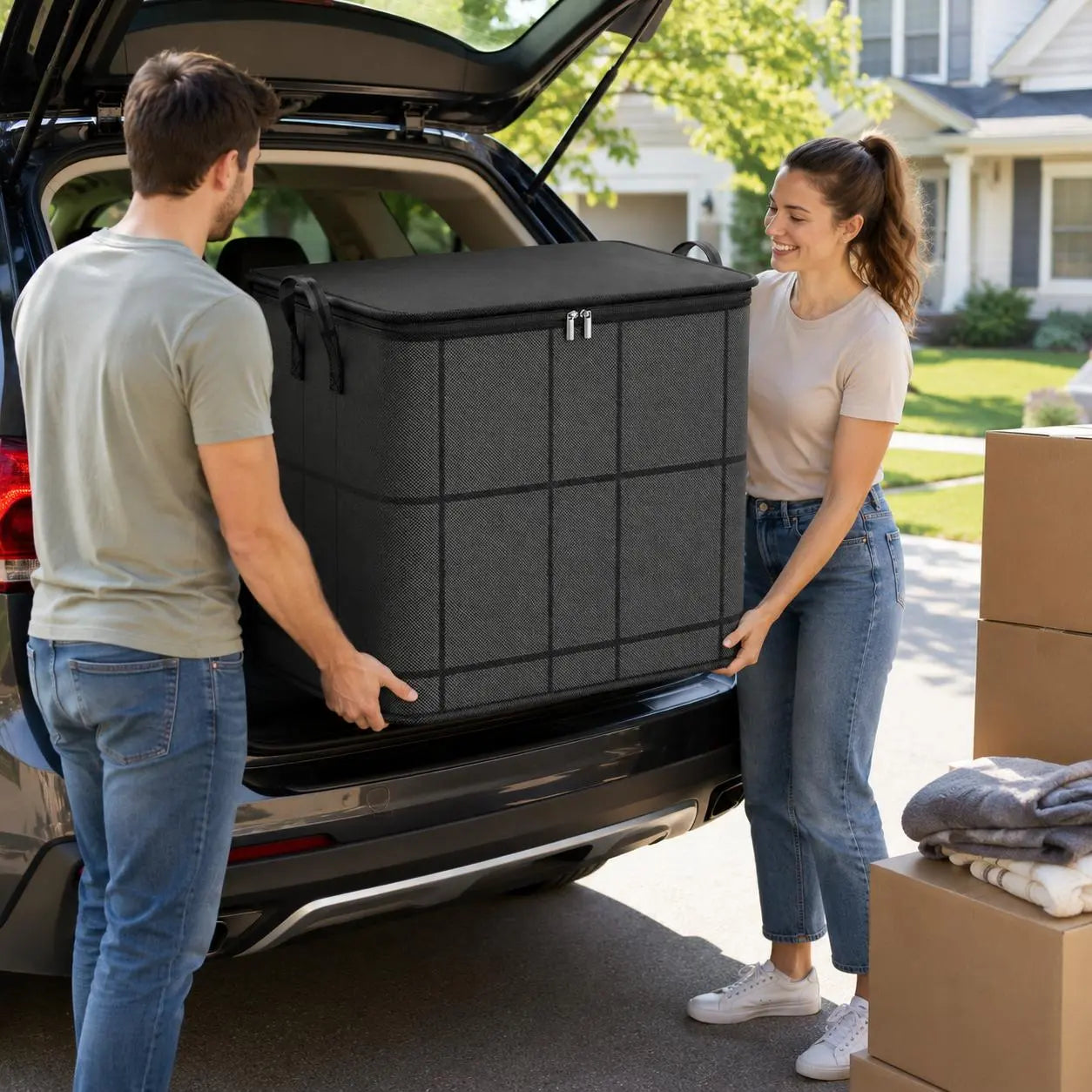 🔥Spacious Moving Storage Bin – Large Capacity Zippered Fabric Organizer for Bedding & Clothes