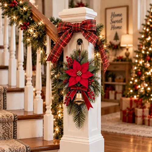 💯 🎄 Classic Red Poinsettia Christmas Door Swag ❤️ – Festive Holiday Floral Wreath Decor for Front Door & Home
