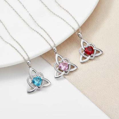 Birthstone Celtic Trinity Knot Heart Necklace✨ Heart Shape Celtic Trinity Knot Birthstone Pendant
